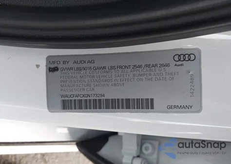 2016 Audi A6 2.0T Premium z USA, uszkodzony, nr VIN WAUCFAFCXGN173294